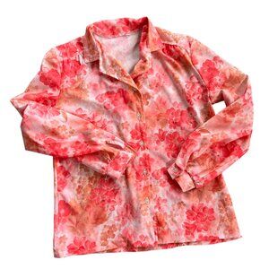 Vintage Novelty Neon Watercolor Floral Print Retro Groovy Blouse S